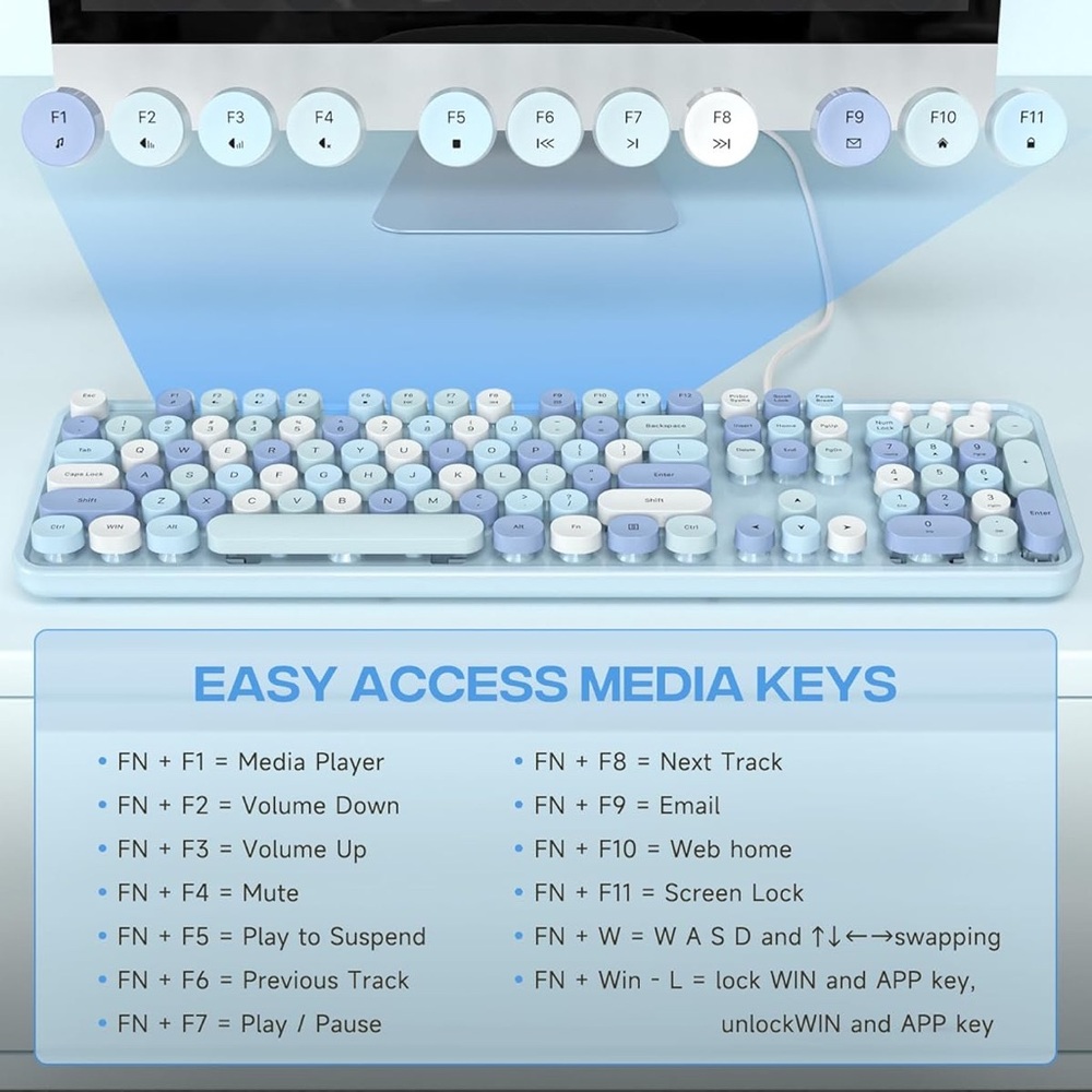 Computer Keyboard Wired USB Plug Retro Typewriter Keyboard Full Size new - Picture 6 of 7